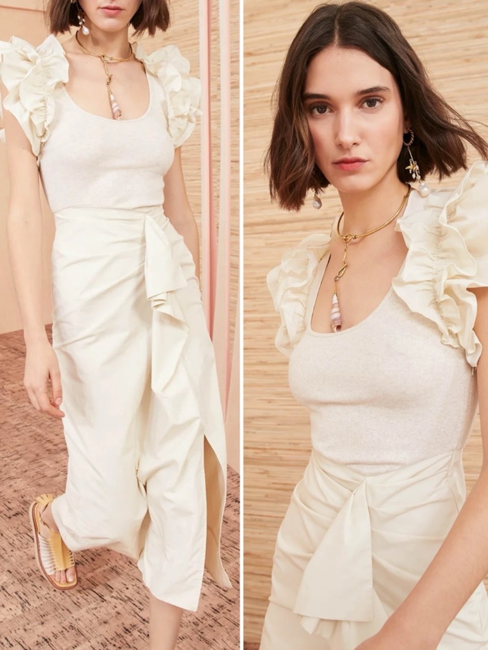 ULLA JOHNSON Isabella Ribbed Ruffle Poplin Woven Midi Dress \\ P (XS)